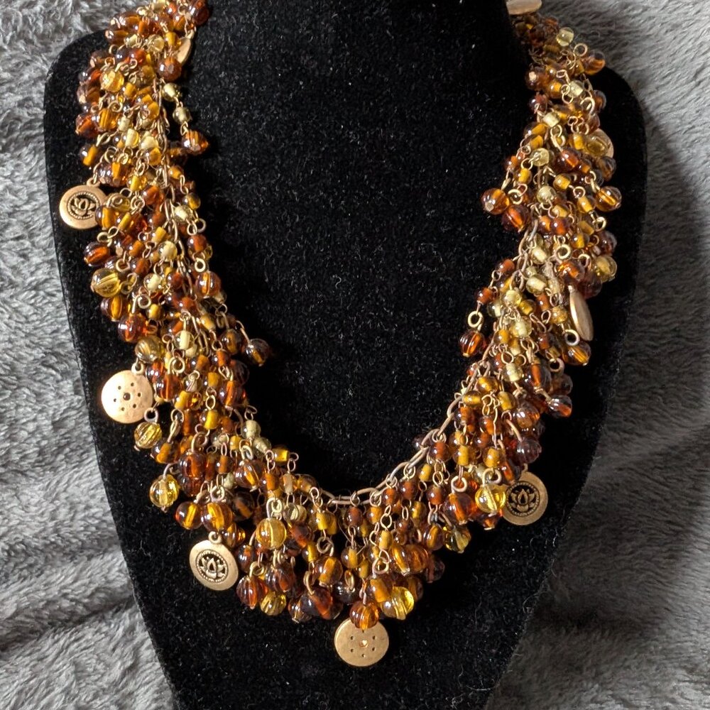 Chico vintage dark gold tone, brown beads, choker #45